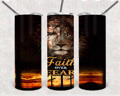 Faith over Fear, lion & Jesus Tumbler - Clothed in Grace