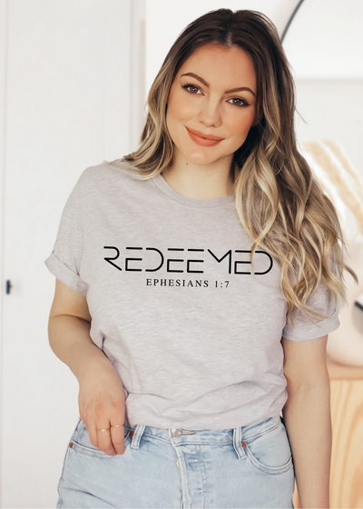 Redeemed Unisex tee heather gray - Clothed in Grace