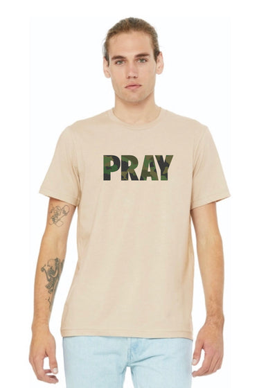 Camo Pray TAN T-shirt - Clothed in Grace